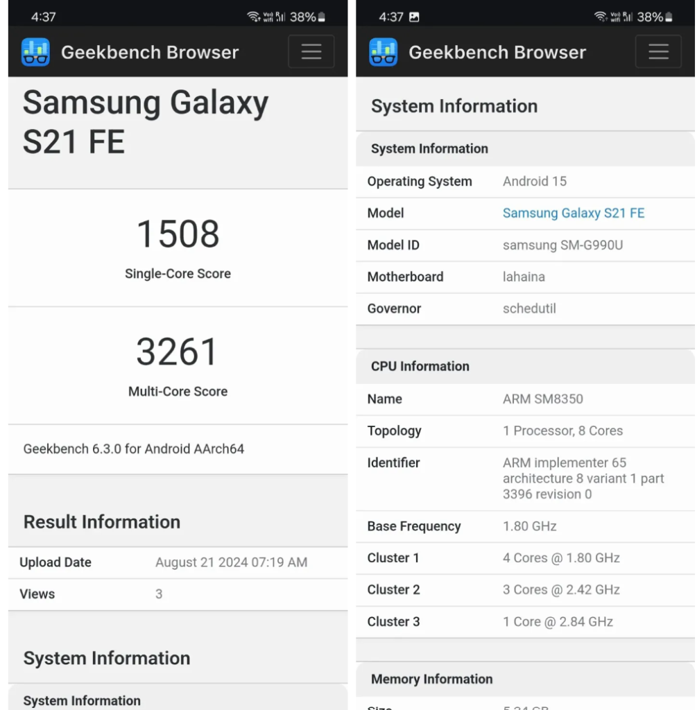 Samsung Galaxy S21 FE One UI 7.0 Android 15